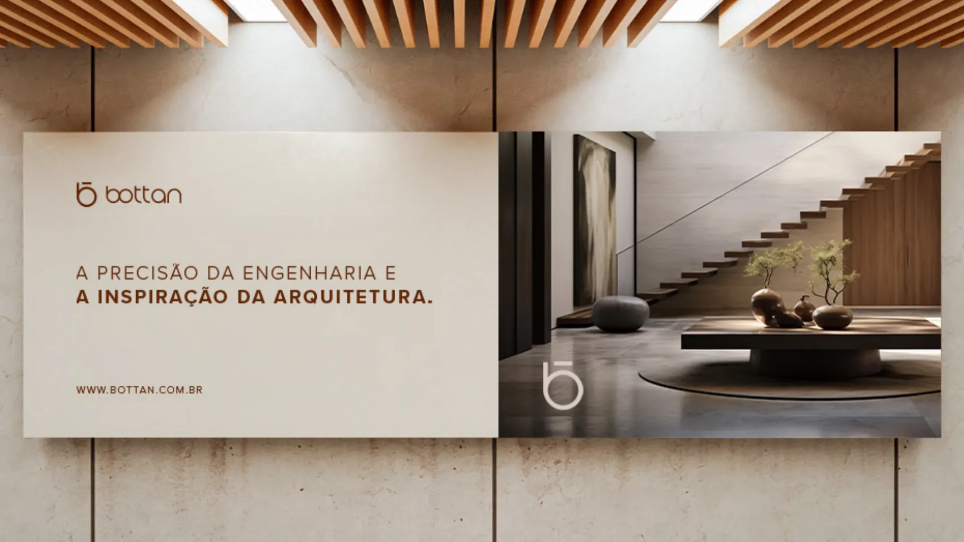 Peça institucional com fotografia de arquitetura