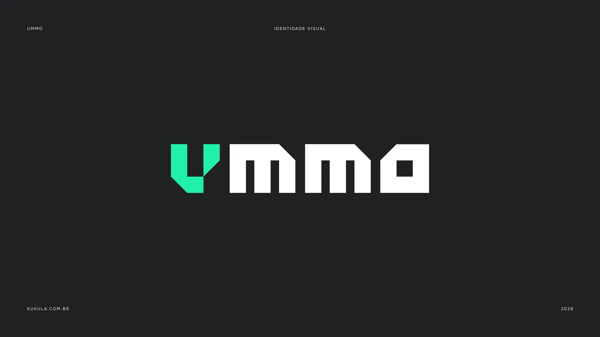 Logotipo Ummo em verde neon sobre fundo grafite