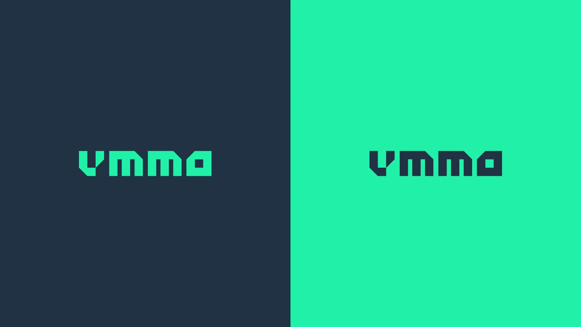 Versões do logotipo sobre azul petróleo e verde neon